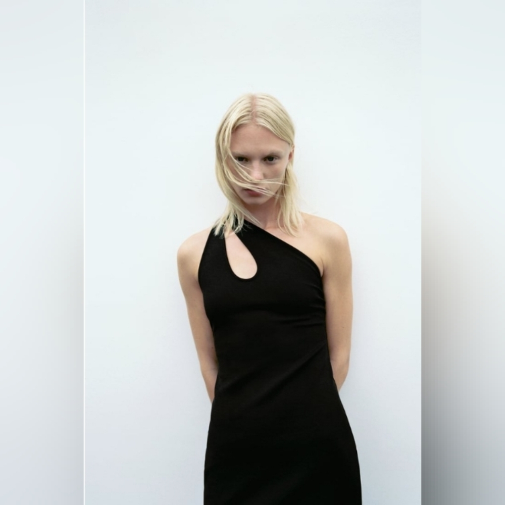Zara One Shoulder Cut Out Midi Dress - Size S NWT